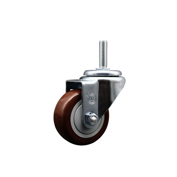 3 Inch Maroon Polyurethane Wheel Swivel 34 Inch Threaded Stem Caster Service Caster